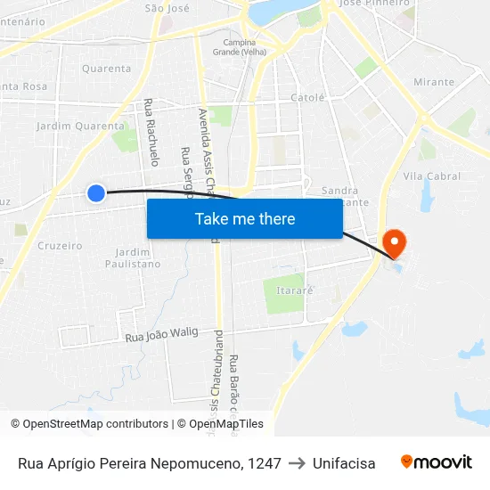 Rua Aprígio Pereira Nepomuceno, 1247 to Unifacisa map
