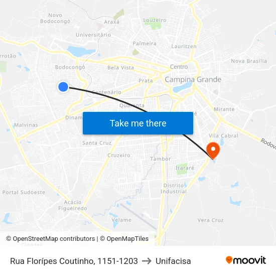 Rua Florípes Coutinho, 1151-1203 to Unifacisa map
