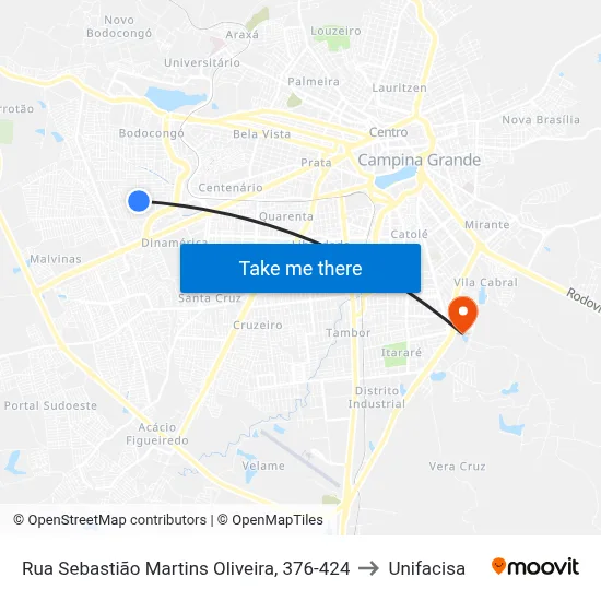 Rua Sebastião Martins Oliveira, 376-424 to Unifacisa map