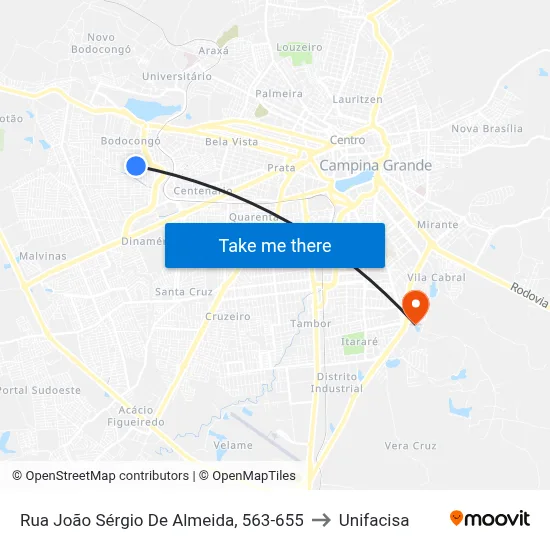 Rua João Sérgio De Almeida, 563-655 to Unifacisa map