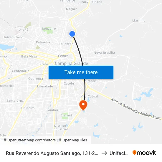 Rua Reverendo Augusto Santiago, 131-259 to Unifacisa map