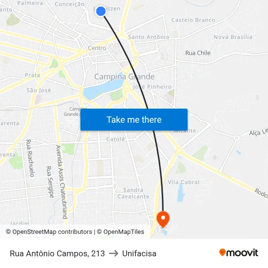 Rua Antônio Campos, 213 to Unifacisa map