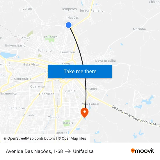 Avenida Das Nações, 1-68 to Unifacisa map