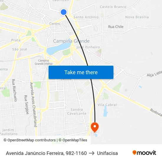 Avenida Janúncio Ferreira, 982-1160 to Unifacisa map