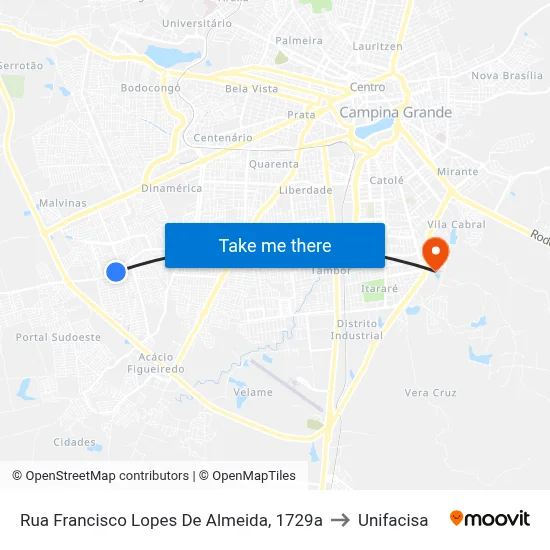 Rua Francisco Lopes De Almeida, 1729a to Unifacisa map