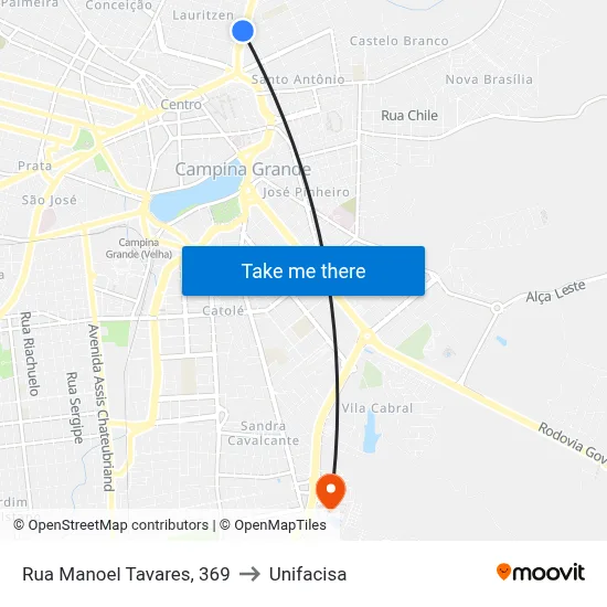 Rua Manoel Tavares, 369 to Unifacisa map
