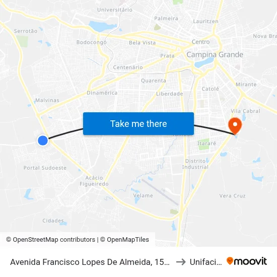 Avenida Francisco Lopes De Almeida, 155-195 to Unifacisa map