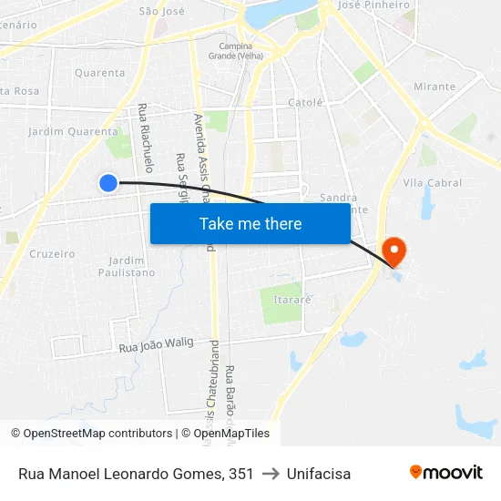 Rua Manoel Leonardo Gomes, 351 to Unifacisa map