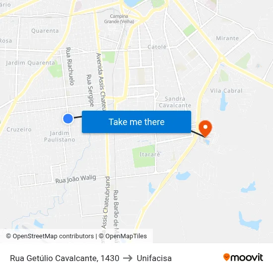 Rua Getúlio Cavalcante, 1430 to Unifacisa map