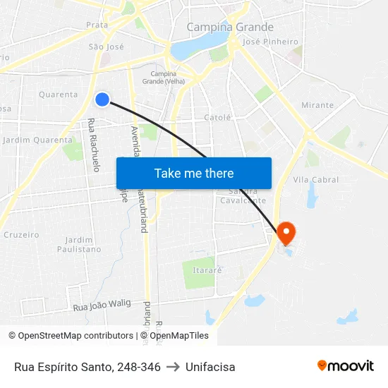 Rua Espírito Santo, 248-346 to Unifacisa map