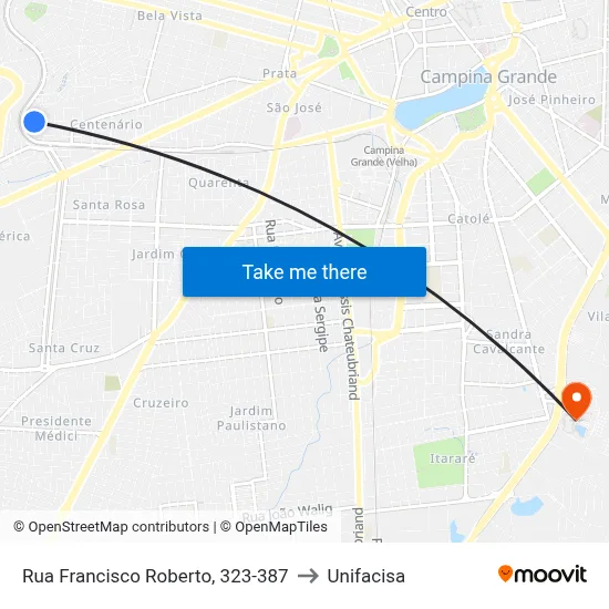 Rua Francisco Roberto, 323-387 to Unifacisa map