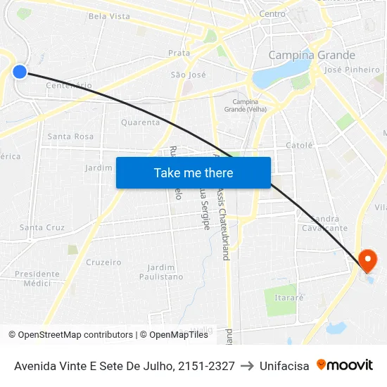 Avenida Vinte E Sete De Julho, 2151-2327 to Unifacisa map