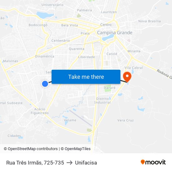 Rua Três Irmãs, 725-735 to Unifacisa map