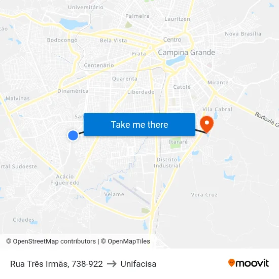 Rua Três Irmãs, 738-922 to Unifacisa map