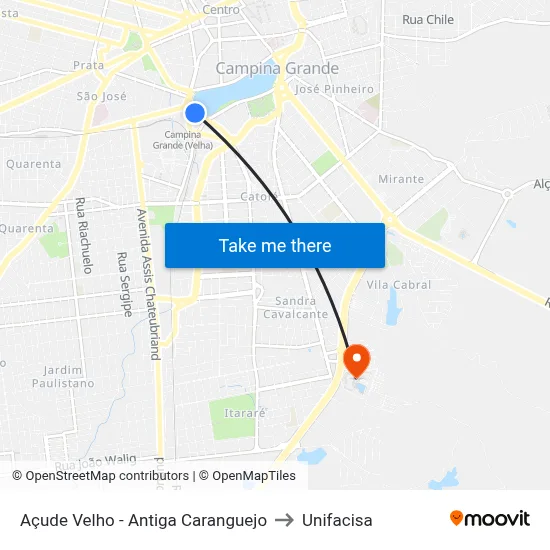 Açude Velho - Antiga Caranguejo to Unifacisa map