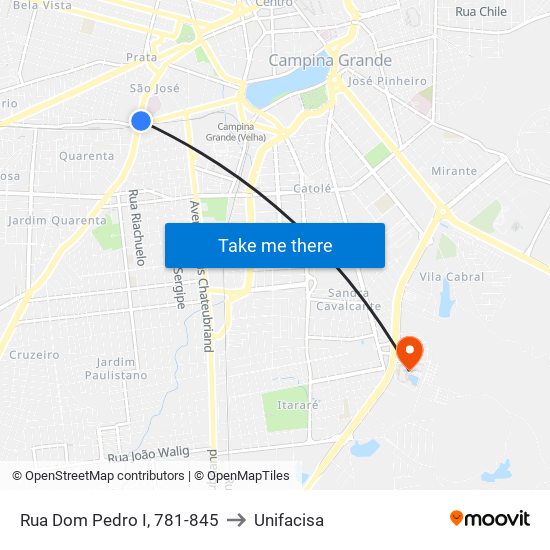 Rua Dom Pedro I, 781-845 to Unifacisa map