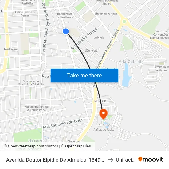 Avenida Doutor Elpídio De Almeida, 1349-1443 to Unifacisa map