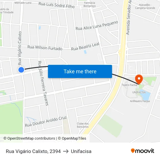 Rua Vigário Calixto, 2394 to Unifacisa map