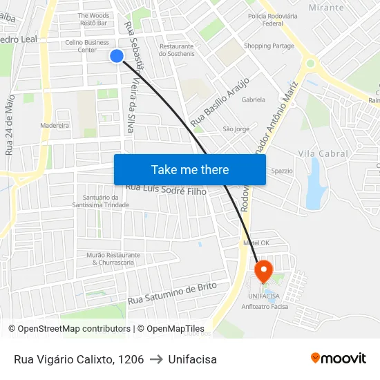 Rua Vigário Calixto, 1206 to Unifacisa map