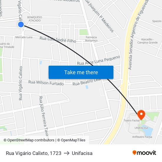 Rua Vigário Calixto, 1723 to Unifacisa map