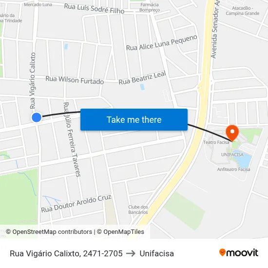 Rua Vigário Calixto, 2471-2705 to Unifacisa map