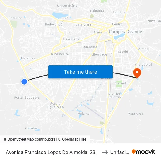 Avenida Francisco Lopes De Almeida, 238-256 to Unifacisa map