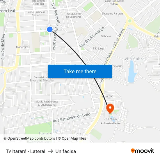 Tv Itararé - Lateral to Unifacisa map