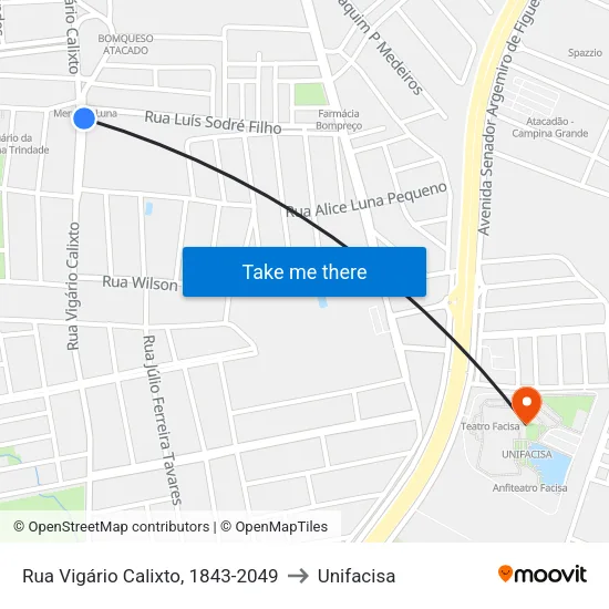 Rua Vigário Calixto, 1843-2049 to Unifacisa map