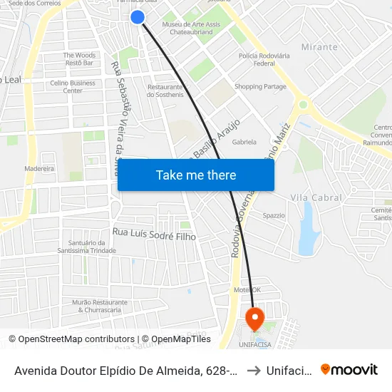 Avenida Doutor Elpídio De Almeida, 628-650 to Unifacisa map