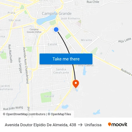 Avenida Doutor Elpídio De Almeida, 438 to Unifacisa map