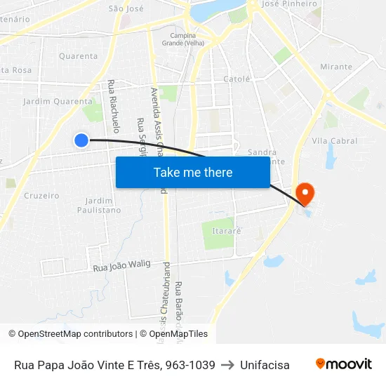 Rua Papa João Vinte E Três, 963-1039 to Unifacisa map