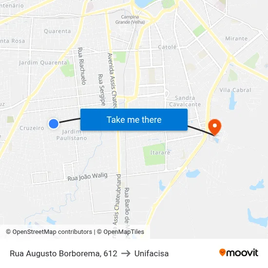 Rua Augusto Borborema, 612 to Unifacisa map