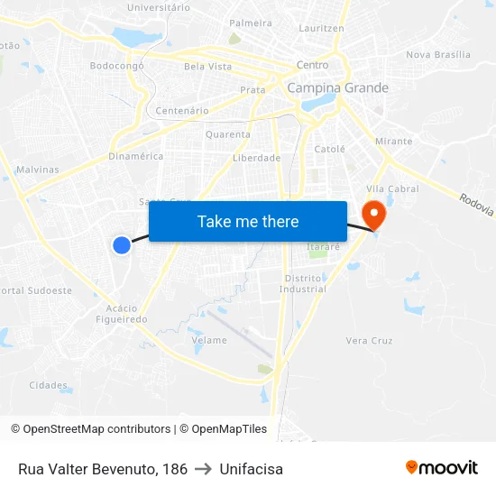 Rua Valter Bevenuto, 186 to Unifacisa map