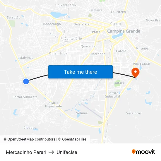 Mercadinho Parari to Unifacisa map