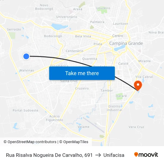 Rua Risalva Nogueira De Carvalho, 691 to Unifacisa map