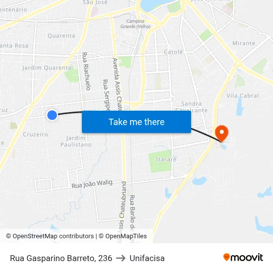 Rua Gasparino Barreto, 236 to Unifacisa map