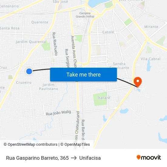 Rua Gasparino Barreto, 365 to Unifacisa map