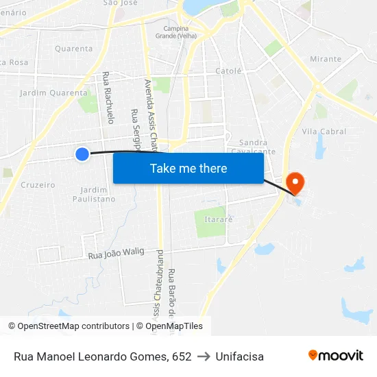 Rua Manoel Leonardo Gomes, 652 to Unifacisa map