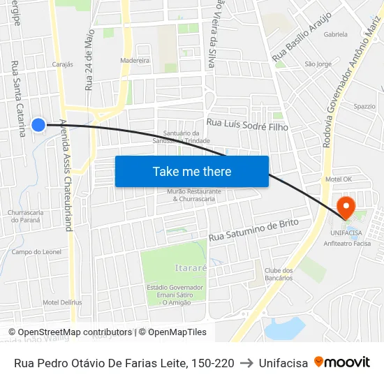 Rua Pedro Otávio De Farias Leite, 150-220 to Unifacisa map