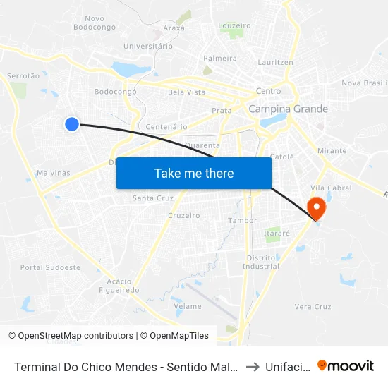 Terminal Do Chico Mendes - Sentido Malvinas to Unifacisa map