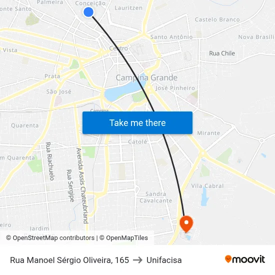 Rua Manoel Sérgio Oliveira, 165 to Unifacisa map