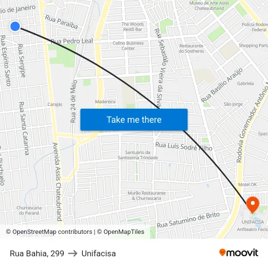 Rua Bahia, 299 to Unifacisa map