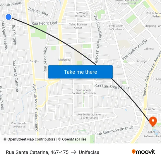 Rua Santa Catarina, 467-475 to Unifacisa map