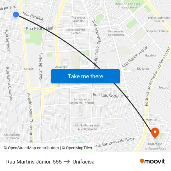 Rua Martins Júnior, 555 to Unifacisa map