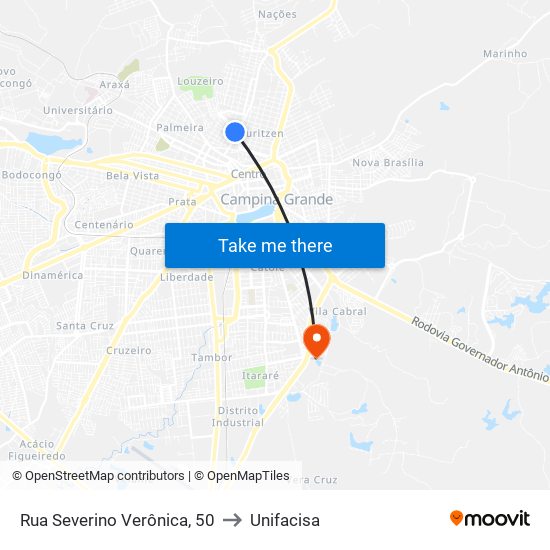 Rua Severino Verônica, 50 to Unifacisa map