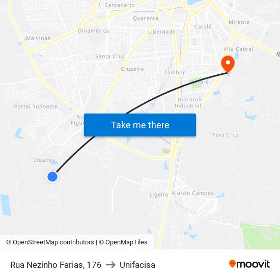 Rua Nezinho Farias, 176 to Unifacisa map