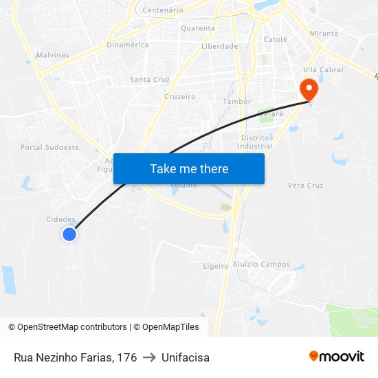 Rua Nezinho Farias, 176 to Unifacisa map