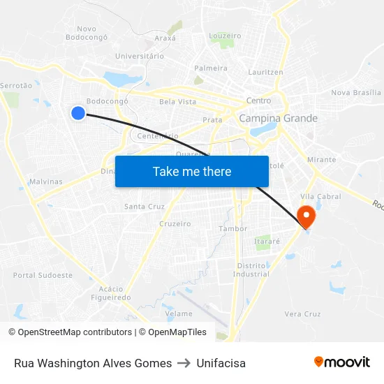 Rua Washington Alves Gomes to Unifacisa map