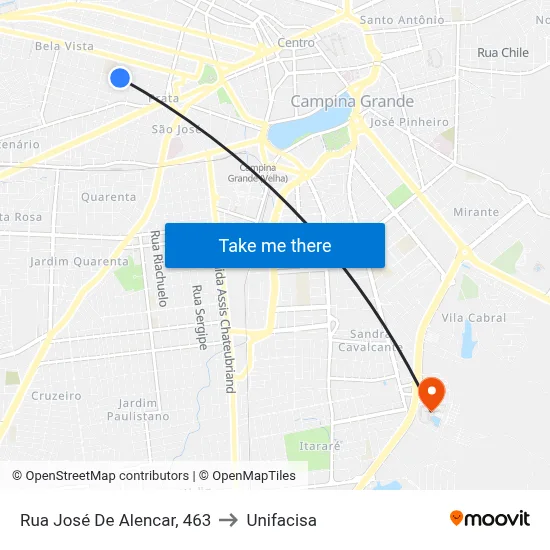 Rua José De Alencar, 463 to Unifacisa map