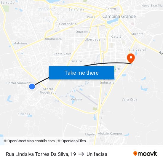 Rua Lindalva Torres Da Silva, 19 to Unifacisa map